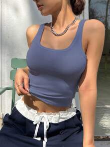 DAZY Solid Ribbed Knit Crop Tank Top