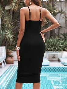 SHEIN Clasi Solid Knot Side Cami Dress - Black - View 2