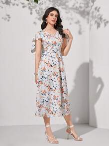 Mulvari 印花斗篷袖連衣裙不附腰帶 - 彩色 - 查看 4