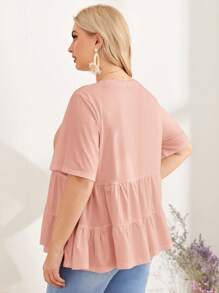 SHEIN LUNE 大碼素色荷葉邊T恤 - 淺粉色 - 查看 2