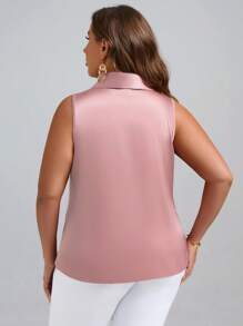 SHEIN Clasi Blusa de cuello esmoquin fruncido lateral bajo asimétrico de satén - Rosa Pálido - Ver 2