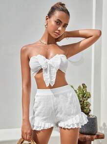 Soleia Ruffle Hem Solid Shorts - White - View 3