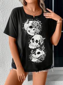 SHEIN LUNE Áo thun Plus size Lễ Các Thánh Loại bướm Giải trí - màu đen - Xem 4