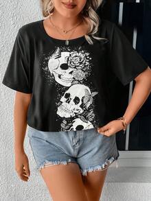 SHEIN LUNE Áo thun Plus size Lễ Các Thánh Loại bướm Giải trí - màu đen - Xem 5