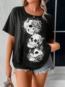 SHEIN LUNE Áo thun Plus size Lễ Các Thánh Loại bướm Giải trí - màu đen - Xem 6