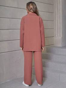 Chiquease Flap Pocket Drop Shoulder Shirt & Pants Fall Cloth For Women - Redwood - View 2