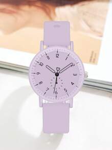 1pc Ladies' Silicone Strap Quartz Watch, Fashionable & Adorable Student Watch, Suitable For Festival Gift & Present - Purple - View 1