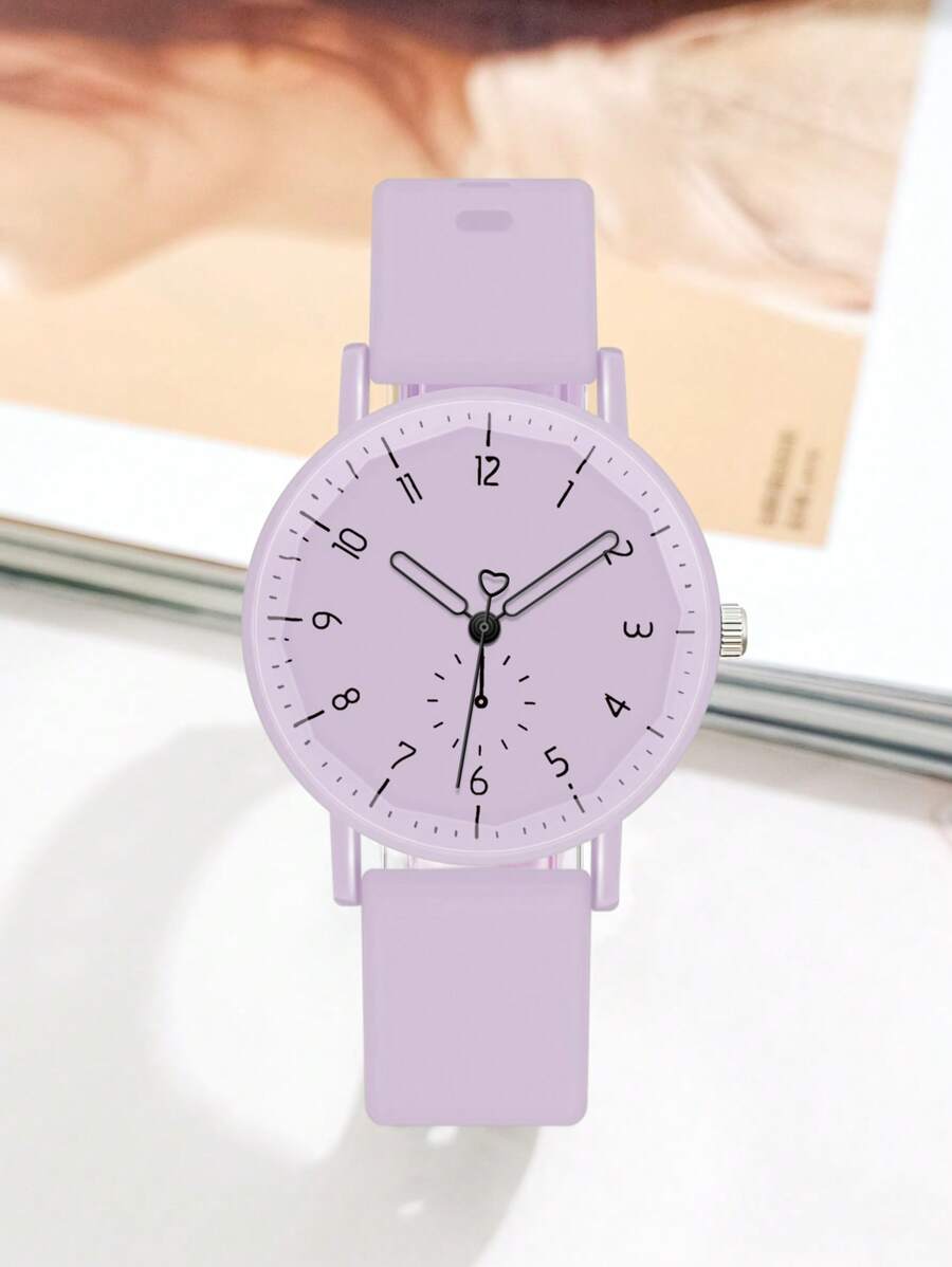 1pc Ladies' Silicone Strap Quartz Watch, Fashionable & Adorable Student Watch, Suitable For Festival Gift & Present - Purple - View 1