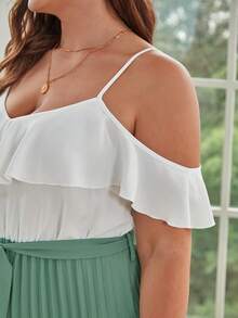 SHEIN Frenchy 大碼挖肩荷葉邊腰帶百褶洋裝