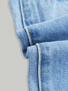 SHEIN Tween Girl Basic Daily Cool Ripped Loose Straight Leg Jeans, School, Campus, College Summer Holiday - Light Wash - View 3