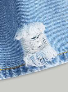 SHEIN Tween Girl Basic Daily Cool Ripped Loose Straight Leg Jeans, School, Campus, College Summer Holiday - Light Wash - View 4