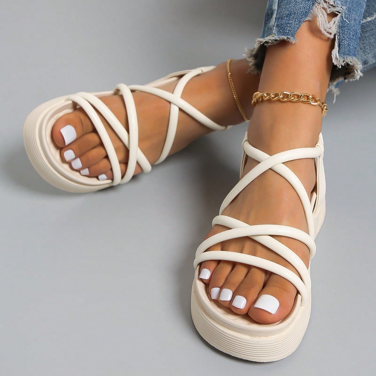 Sandalias de cuña con tira trasera elegantes para mujer, sandalias de plataforma con tiras cruzadas, atuendos de primavera y verano