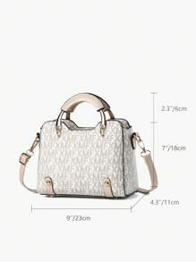 Bolsa De Mano Redonda Con Estampado De Letras Y Muñequera A La Moda - Beis - Ver 4