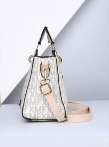 Bolsa De Mano Redonda Con Estampado De Letras Y Muñequera A La Moda - Beis - Ver 5