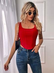 SHEIN Privé Solid Bandana Hem Summer Tank Top