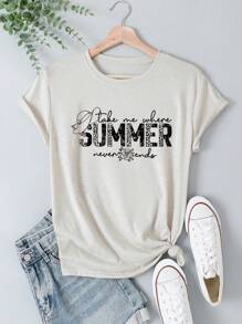 SHEIN LUNE Letter Graphic Tee - Beige - View 1