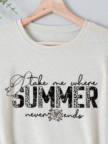 SHEIN LUNE Letter Graphic Tee - Beige - View 3