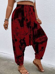 Flirla 大碼紮染吊襠褲 - 酒紅色 - 查看 1