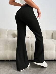 SHEIN EZwear Quần thể thao nữ Đắp vá Gân đan Lá thư - màu đen - Xem 2