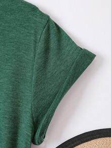 SHEIN LUNE Floral And Letter Graphic Tee - Dark Green - View 3