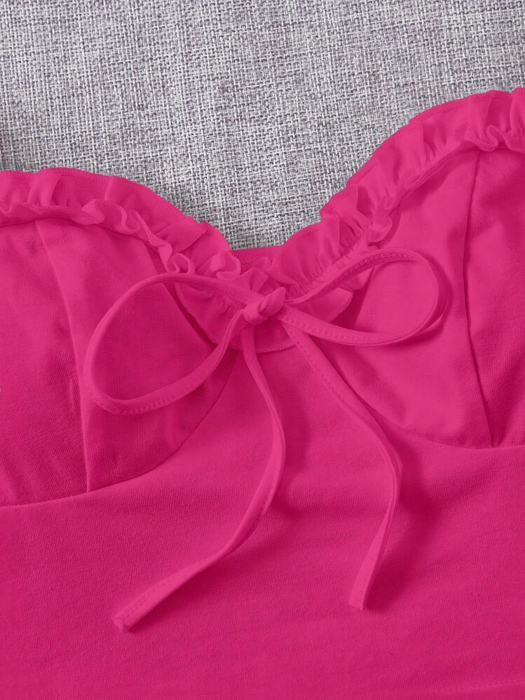 SHEIN EZwear フリルトリム ハートカラー ノットフロント パフスリーブ