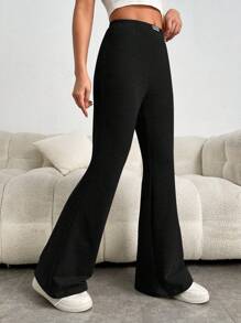 SHEIN EZwear Quần thể thao nữ Đắp vá Gân đan Lá thư - màu đen - Xem 8