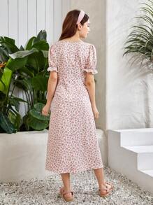 SHEIN 青少年女孩碎花高衩連衣裙 - 彩色 - 查看 3