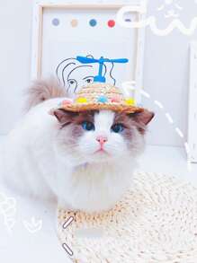 1pc Dog Hat Summer Sunshade Cap With Dragonfly Design - Multicolor - View 1