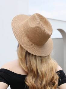 素色寬邊緣帽 - 卡其色 - 查看 2