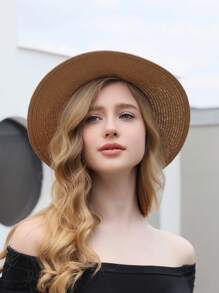 素色寬邊緣帽 - 卡其色 - 查看 3