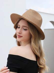 素色寬邊緣帽 - 卡其色 - 查看 4