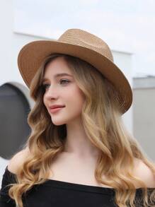 素色寬邊緣帽 - 卡其色 - 查看 5