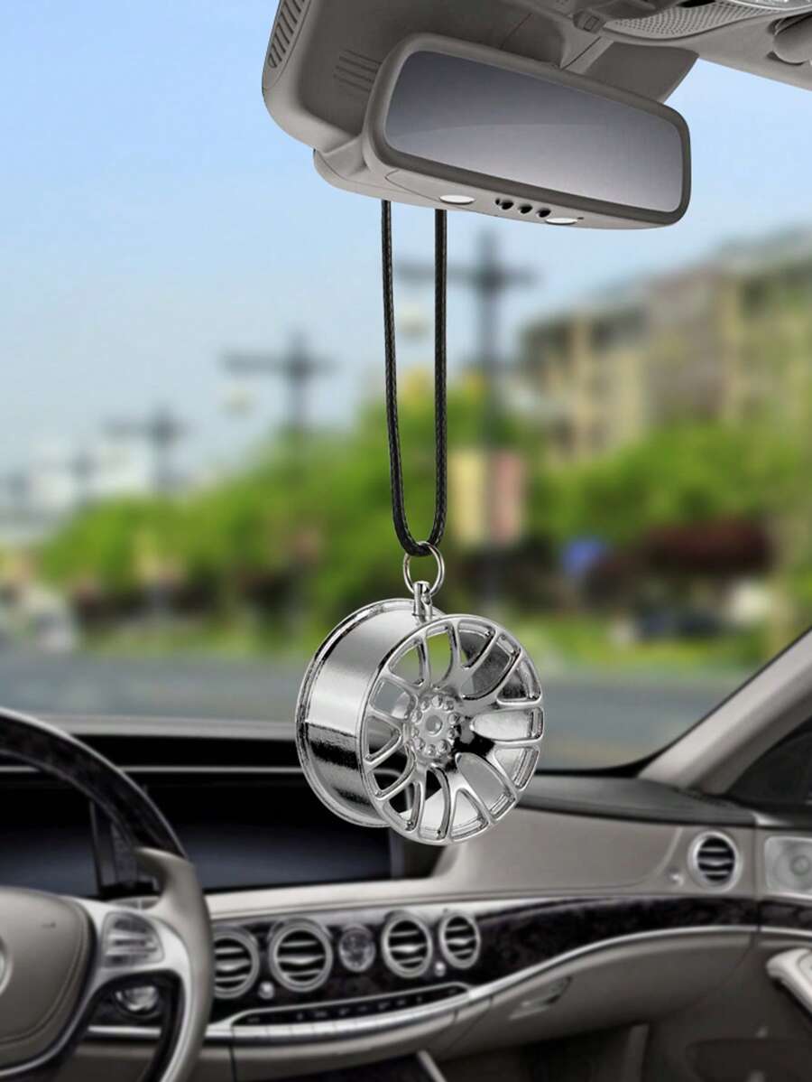 1pc Zinc Alloy Wheel Design Car Hanging Ornament - Silver - View 1