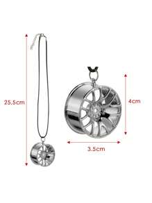 1pc Zinc Alloy Wheel Design Car Hanging Ornament - Silver - View 3