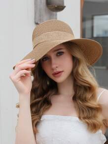 Boho Bowknot Straw Hat For Daily Wear - Khaki - View 6