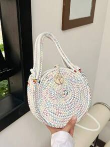 Mini Crochet Bag Colorblock Nylon Button Decor - White - View 1