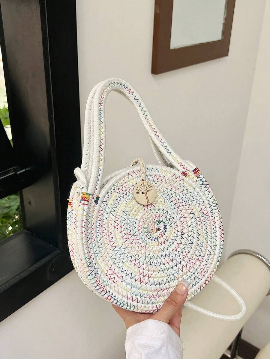 Mini Crochet Bag Colorblock Nylon Button Decor - White - View 1