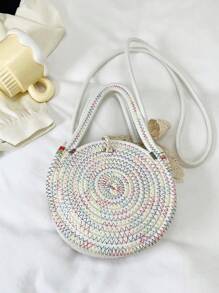 Mini Crochet Bag Colorblock Nylon Button Decor - White - View 2