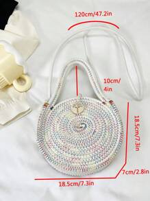 Mini Crochet Bag Colorblock Nylon Button Decor - White - View 3