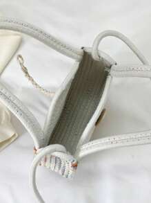Mini Crochet Bag Colorblock Nylon Button Decor - White - View 4