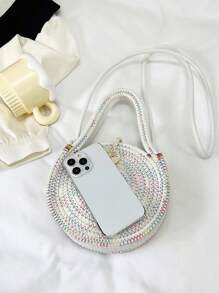 Mini Crochet Bag Colorblock Nylon Button Decor - White - View 5