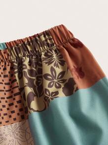 色塊拼接圖案闊腿褲 - 彩色 - 查看 3