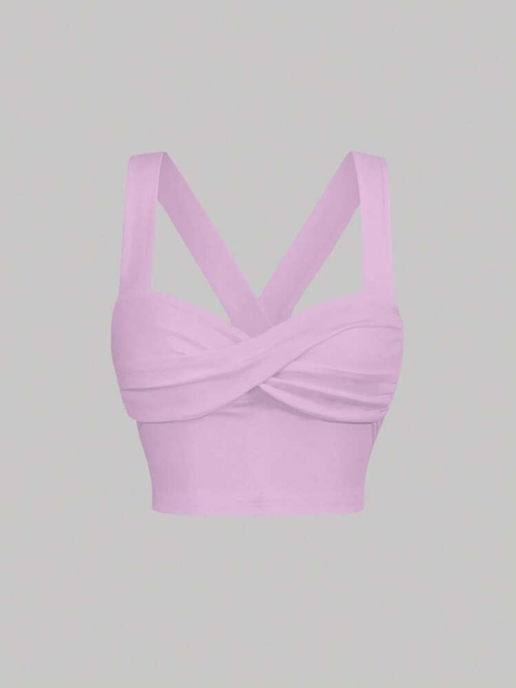 SHEIN MOD שתי וערב פיתול פשוט קז'ואל גופיות וטופים לנשים - סגול לילך - ראה 1