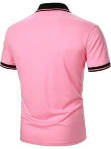 Manfinity Homme Men Colour Block Striped Trim Polo Shirt - Pink - View 3