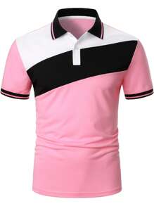 Manfinity Homme Men Colour Block Striped Trim Polo Shirt - Pink - View 4