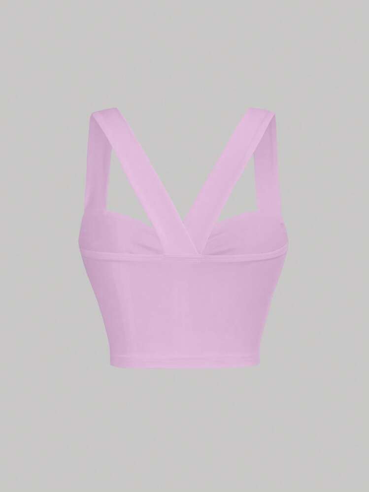 SHEIN MOD שתי וערב פיתול פשוט קז'ואל גופיות וטופים לנשים - סגול לילך - ראה 5