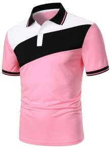 Manfinity Homme Men Colour Block Striped Trim Polo Shirt - Pink - View 1