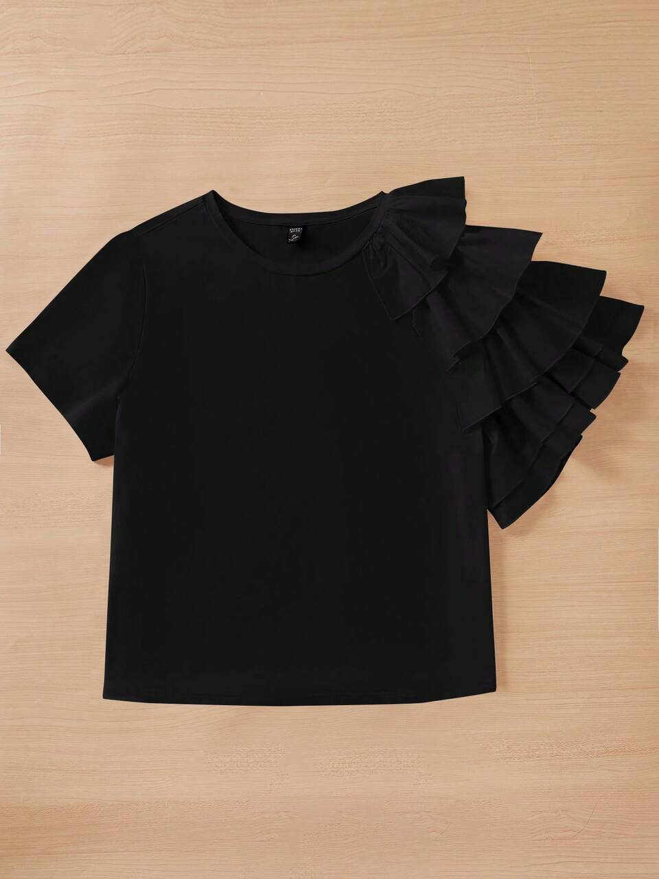 Plus Solid Ruffle Trim Tee
