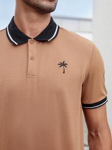 Manfinity Homme Men Palm Tree Print Striped Trim Polo Shirt - Brown - View 5