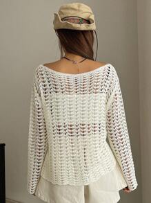 DAZY Áo len hở trơn không có áo ngực, áo dài tay mỏng nhẹ dành cho nữ, quần áo mùa thu dành cho nữ - Màu be - Xem 3